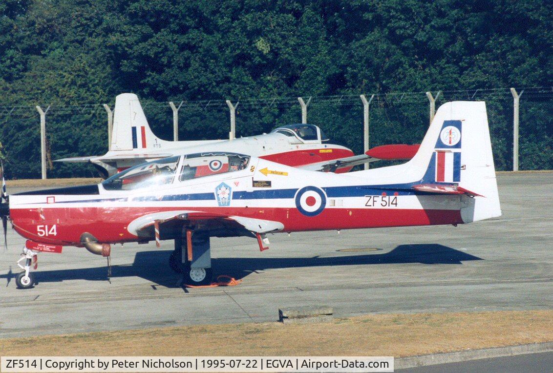 ZF514, 1992 Short S-312 Tucano T1 C/N S158/T129, Tucano T.1, callsign Blade 2, of 1 Flying Training School on the flight-line at the 1995 Intnl Air Tattoo at RAF Fairford.