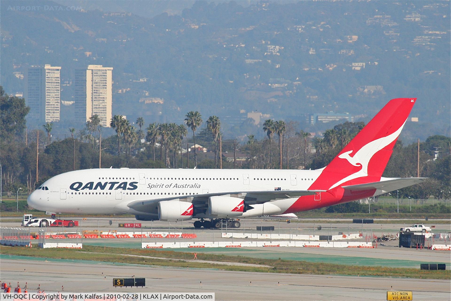 VH-OQC, 2008 Airbus A380-842 C/N 022, Qantas Airbus A380-842, VH-OQC taxiway Echo KLAX.