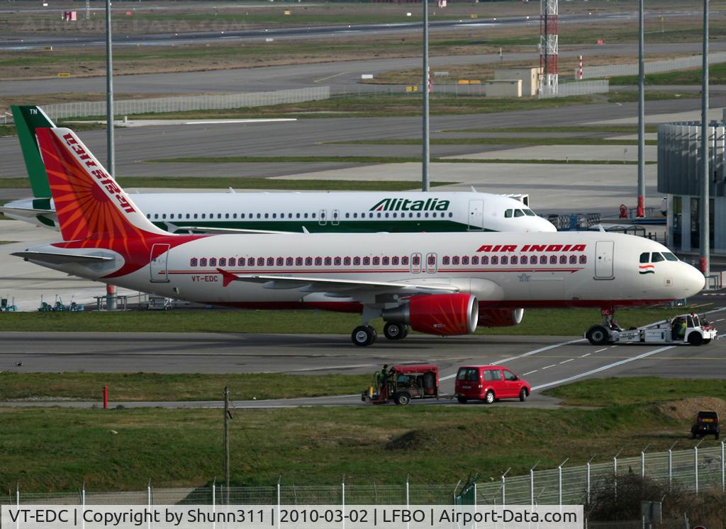 VT-EDC, 2010 Airbus A320-214 C/N 4201, Taxiing into a hangar for inspection after a birdstrike during delivery flight and come back at LFBO