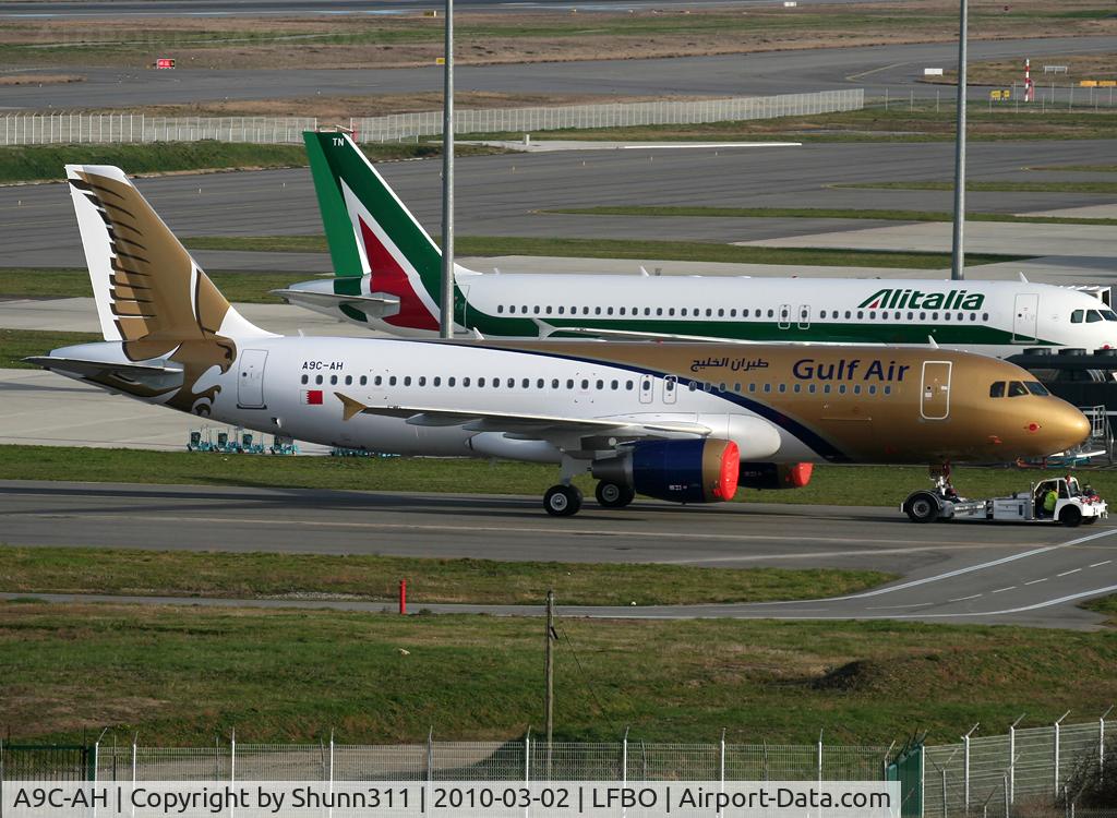 A9C-AH, 2010 Airbus A320-214 C/N 4218, Trackted to his gate...