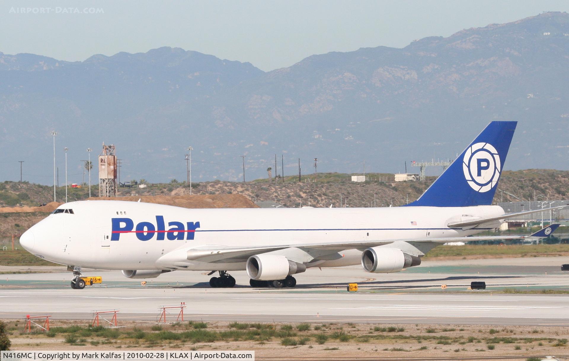 N416MC, 2002 Boeing 747-47UF C/N 32838/1307, Polar Air Cargo Boeing 747-47UF, N416MC taxiway Uniform KLAX.