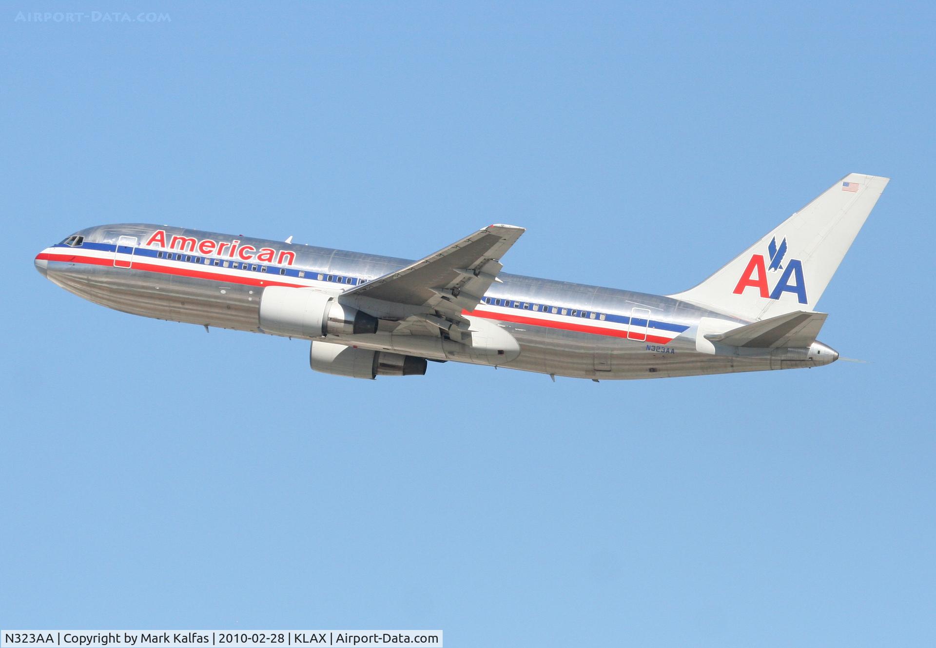 N323AA, Boeing 767-223 C/N 22324, American Airlines Boeing 767-223. AAL2 to KJFK. 25R departure KLAX.