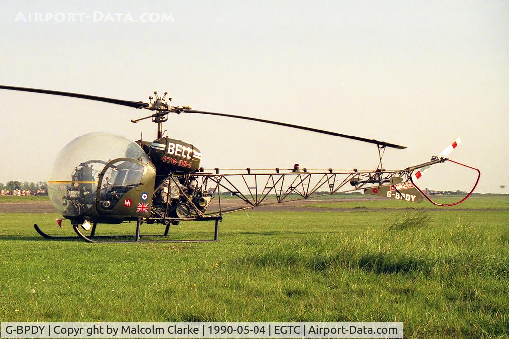 G-BPDY, 1965 Westland Bell 47G-3B-1 C/N WAN-48, Westland AB-47G-3B-1 at Cranfield Airport in 1990.