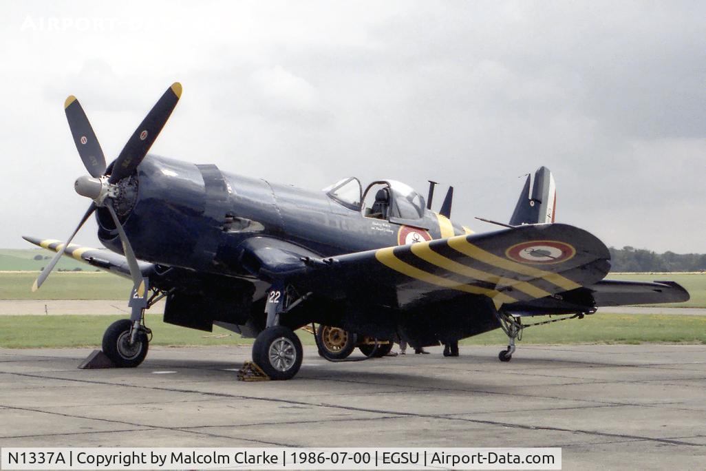 N1337A, 1952 Vought F4U-7 Corsair C/N 977, Vought F4U-4B Corsair at Duxford Airfield in 1986.