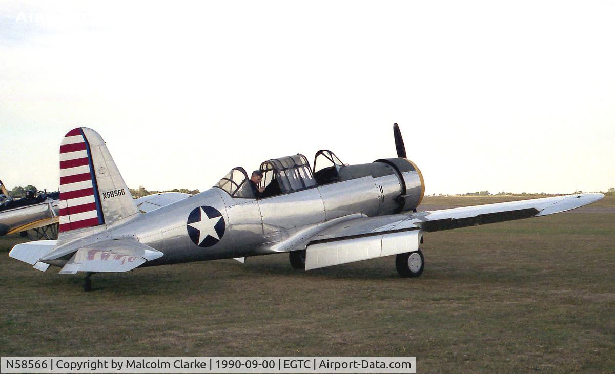 N58566, 1943 Convair BT-15 C/N 10670, Vultee BT-15 Valiant (V-54) at Cranfield Airport in 1990.