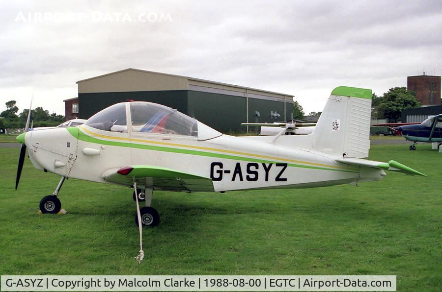 G-ASYZ, 1964 Victa Airtourer 100 C/N 78, Victa Airtourer 100 at Cranfield Airport in 1988.