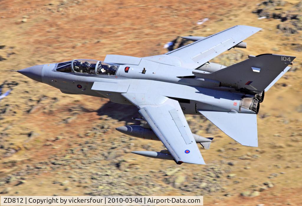 ZD812, 1985 Panavia Tornado GR.4 C/N 420/BT043/3192, Royal Air Force Tornado GR4 (c/n BT043). Operated by the Marham Wing, coded '104'. Dunmail Raise, Cumbria.