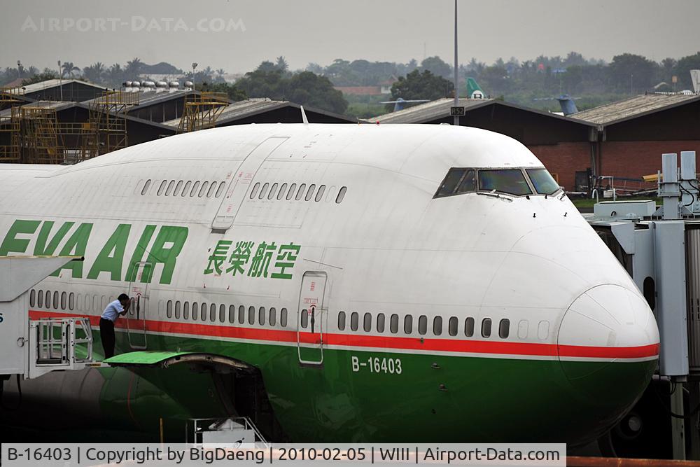 B-16403, 1993 Boeing 747-45E C/N 27141, Photo was taken and uploaded about 5 min after the airplane arrived at gate in Jakarta International Airport.