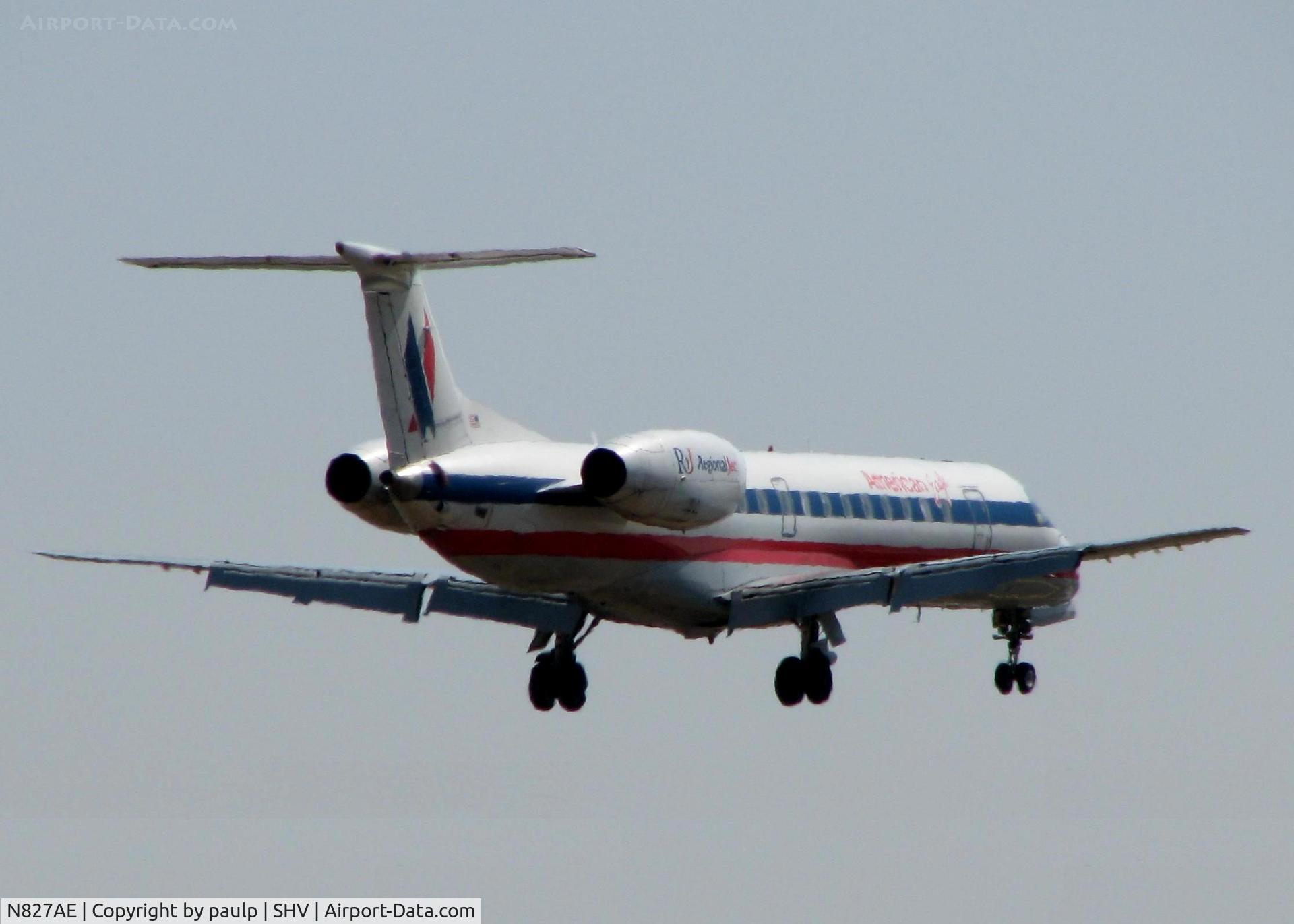 N827AE, 2002 Embraer ERJ-140LR (EMB-135KL) C/N 145602, Landing on runway 14 at Shreveport Regional.