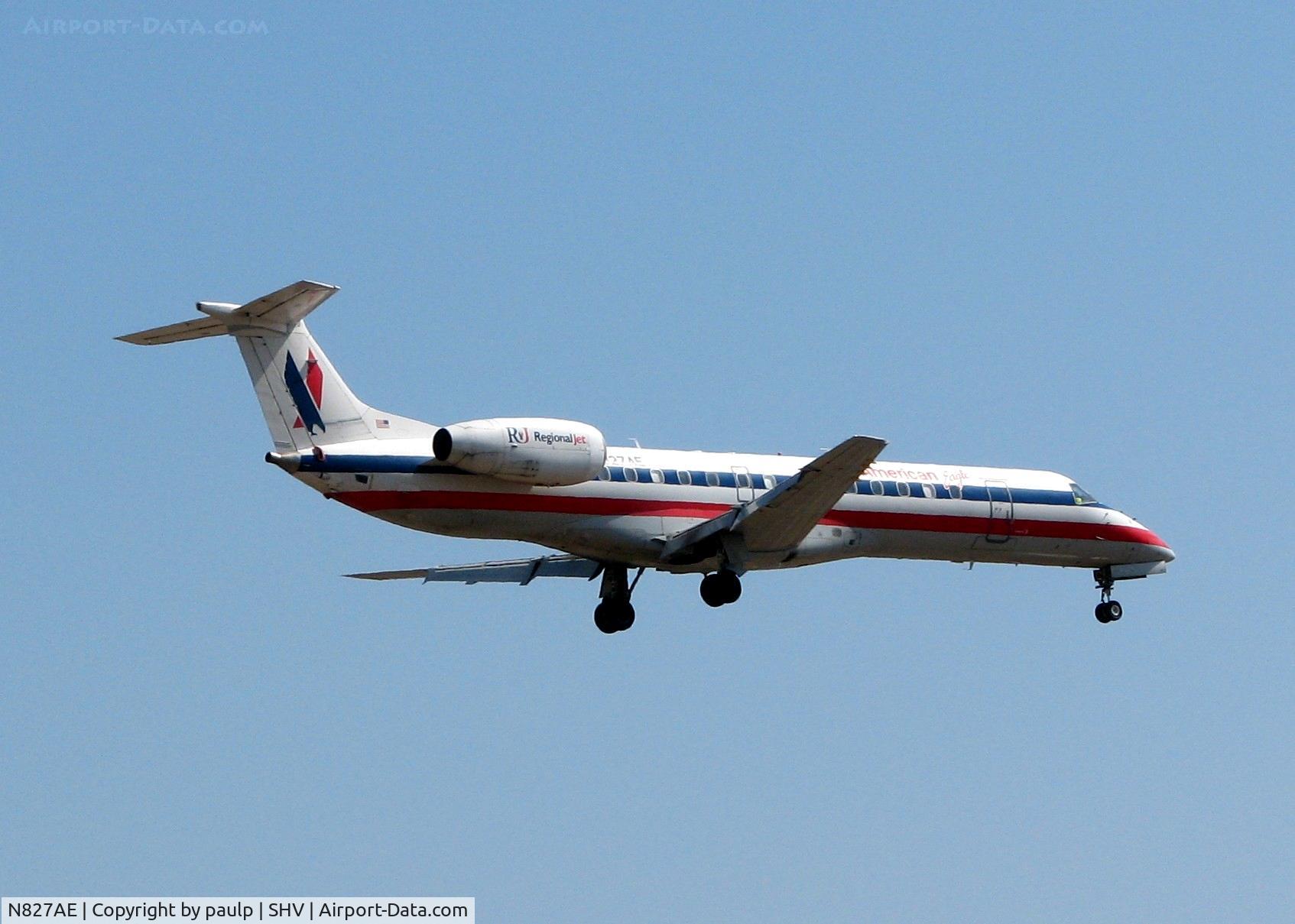 N827AE, 2002 Embraer ERJ-140LR (EMB-135KL) C/N 145602, Landing on runway 14 at Shreveport Regional.