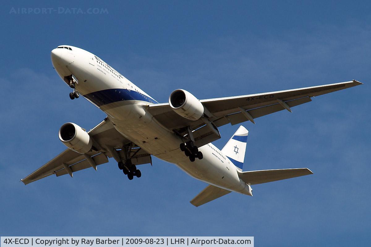 4X-ECD, 2002 Boeing 777-258/ER C/N 33169, Boeing 777-258ER [33169] (El Al Israel Airlines) Home~G 23/08/2009. On approach 27R 3 miles out.