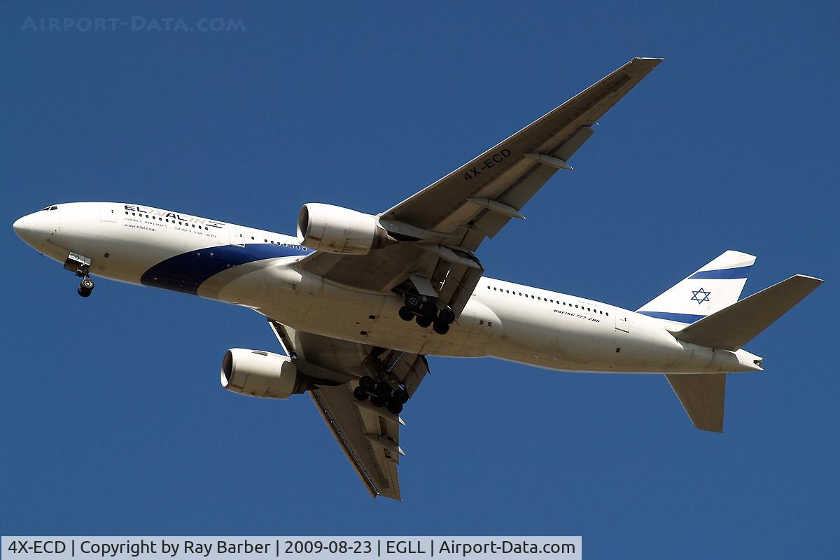 4X-ECD, 2002 Boeing 777-258/ER C/N 33169, Boeing 777-258ER [33169] (El Al Israel Airlines) Home~G 23/08/2009. On approach 27R 3 miles out.