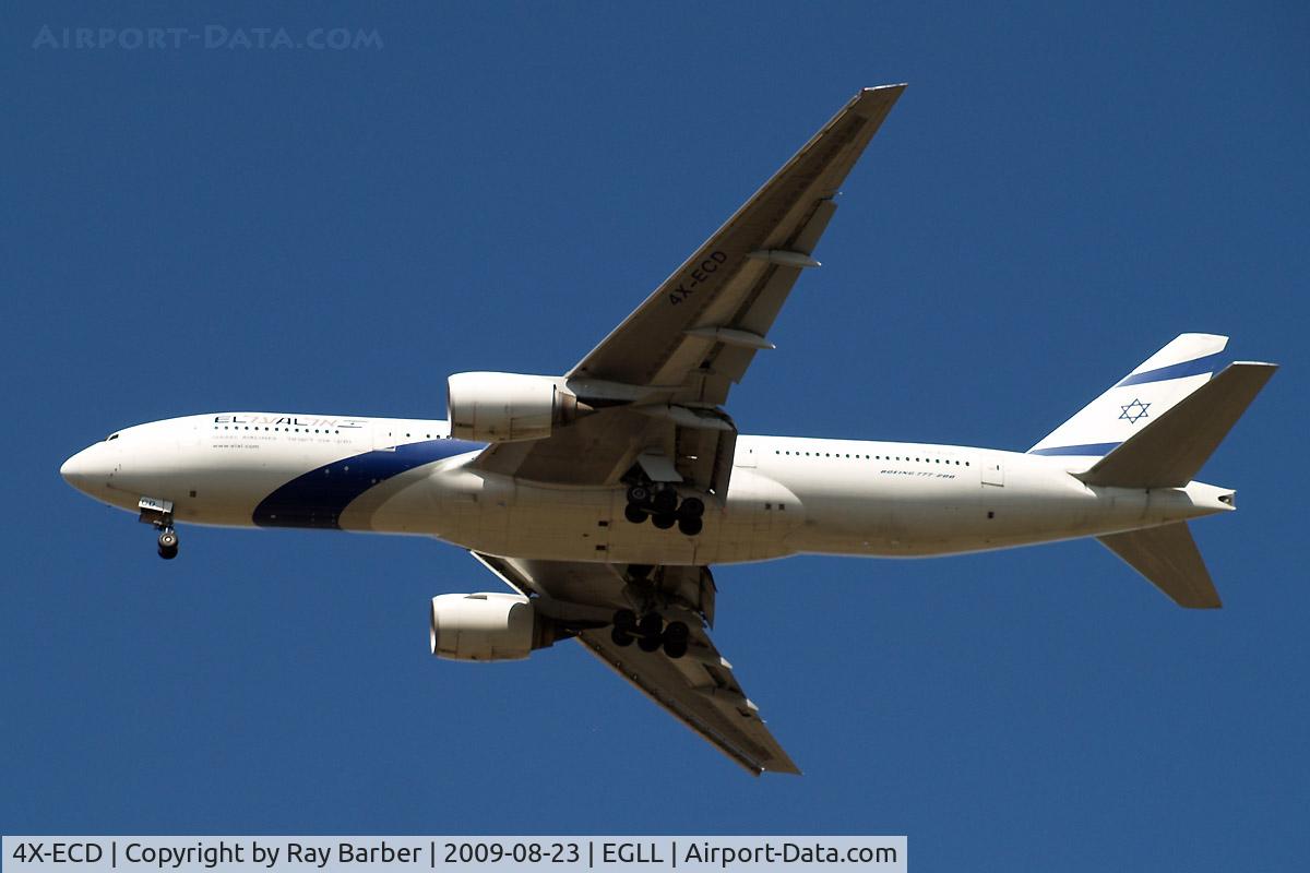 4X-ECD, 2002 Boeing 777-258/ER C/N 33169, Boeing 777-258ER [33169] (El Al Israel Airlines) Home~G 23/08/2009. On approach 27R 3 miles out.
