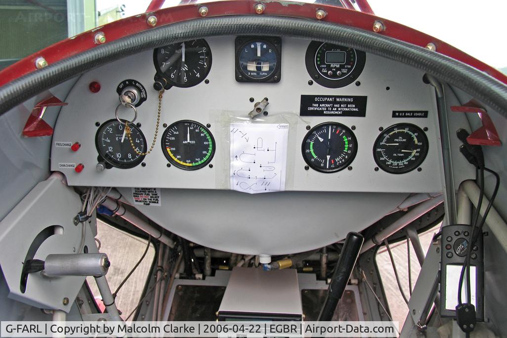 G-FARL, 1983 Pitts S-1E Special C/N 1 (N333AB), Pitts S-1SE Special. A competitor in the 2006 John McLean Trophy meeting Breighton Airfield with a copy of the competition's aerobatics routine taped to the instrument panel for reference.