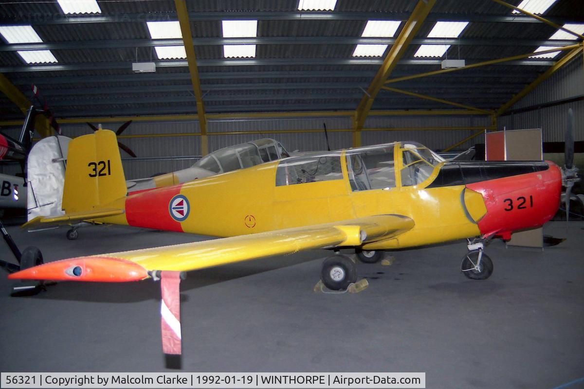 56321, Saab 91B-2 Safir C/N 91-321, Saab 91B-2 Safir at Newark Air Museum, Winthorpe, UK in 1992. In Norwegian AF colours.