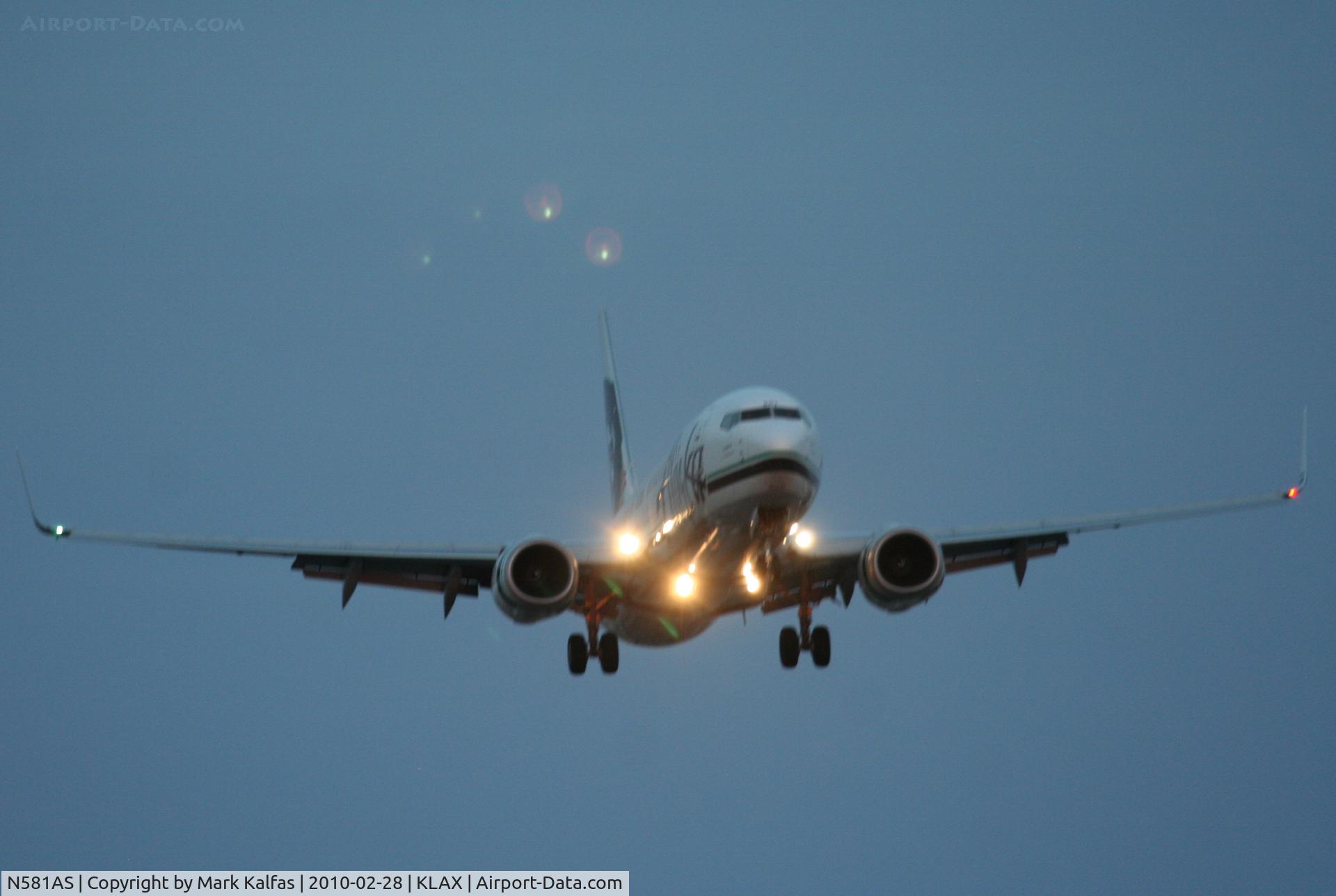 N581AS, 2007 Boeing 737-890 C/N 35188, Alaska Airlines Boeing 737-890, ASA257 arriving from MMZO (Playa de Oro Int'l) on 24R KLAX.
