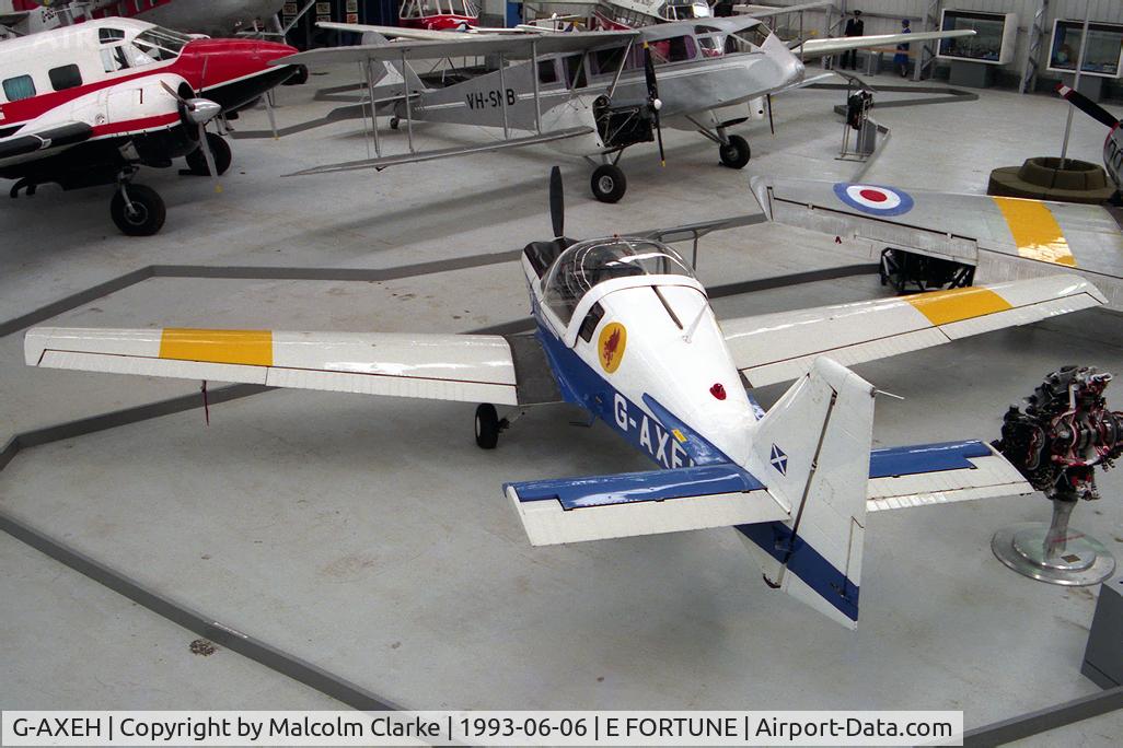 G-AXEH, Scottish Aviation B125 Bulldog 1 C/N B125/001, Scottish Aviation (Beagle) B125 Bulldog 1 at The Museum of Flight, East Fortune, Scotland in 1993. The Bulldog prototype, built by Beagle at Shoreham and first flown in May 1969 