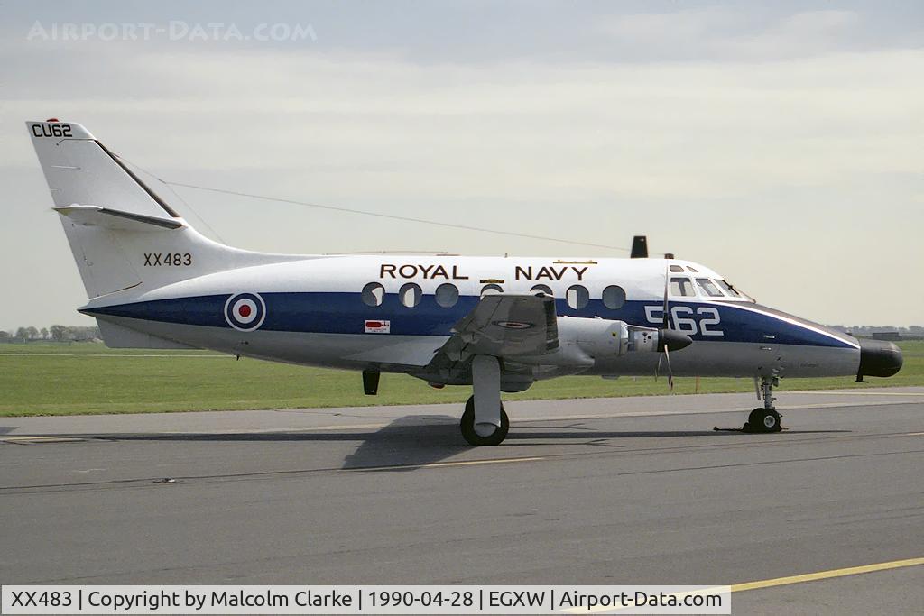 XX483, 1978 Scottish Aviation HP-137 Jetstream T.2 C/N 264, Scottish Aviation HP-137 Jetstream T2. From RN No 750 Sqn, Culdrose at RAF Waddington's Photocall 1990.