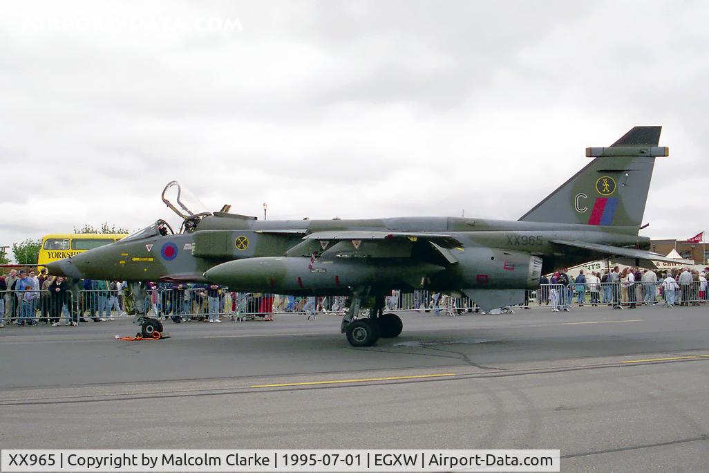 XX965, 1975 Sepecat Jaguar GR.1A C/N S.87, Sepecat Jaguar GR1A. From RAF No 16(R) Sqn, Lossiemouth at RAF Waddington's Air Show in 1995.