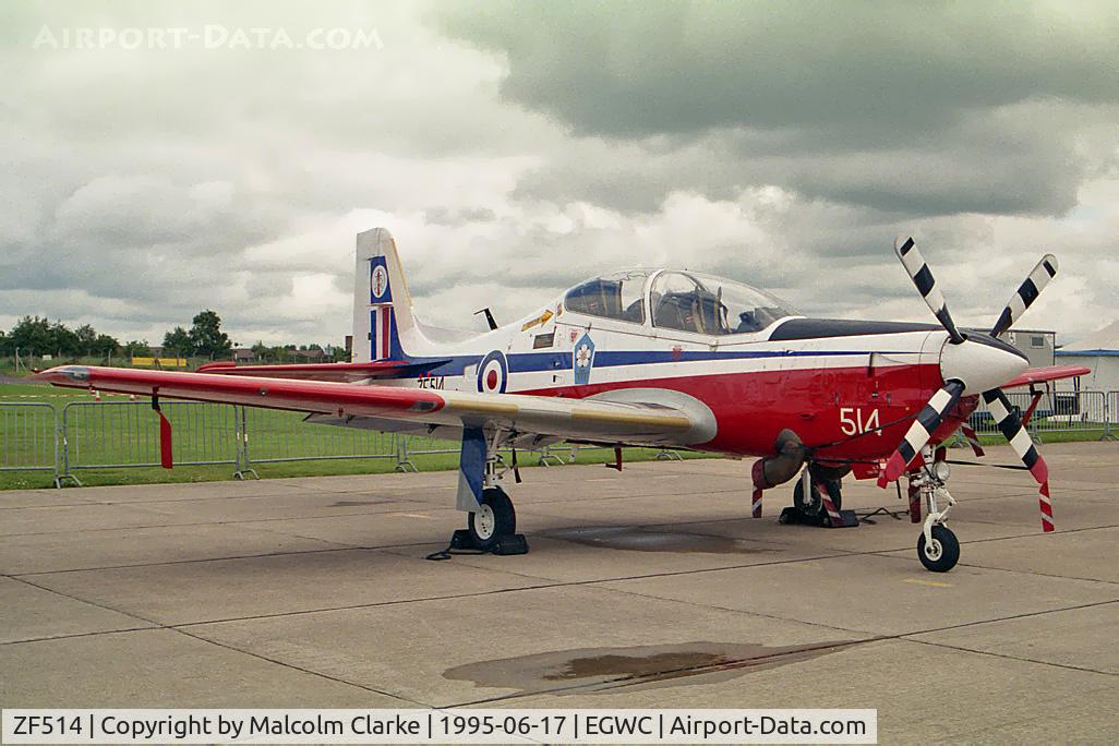 ZF514, 1992 Short S-312 Tucano T1 C/N S158/T129, Short S-312 Tucano T1 at RAF Cosford in 1995. From the Yorkshire UAS with RAF No 1 FTS based at Linton-on-Ouse