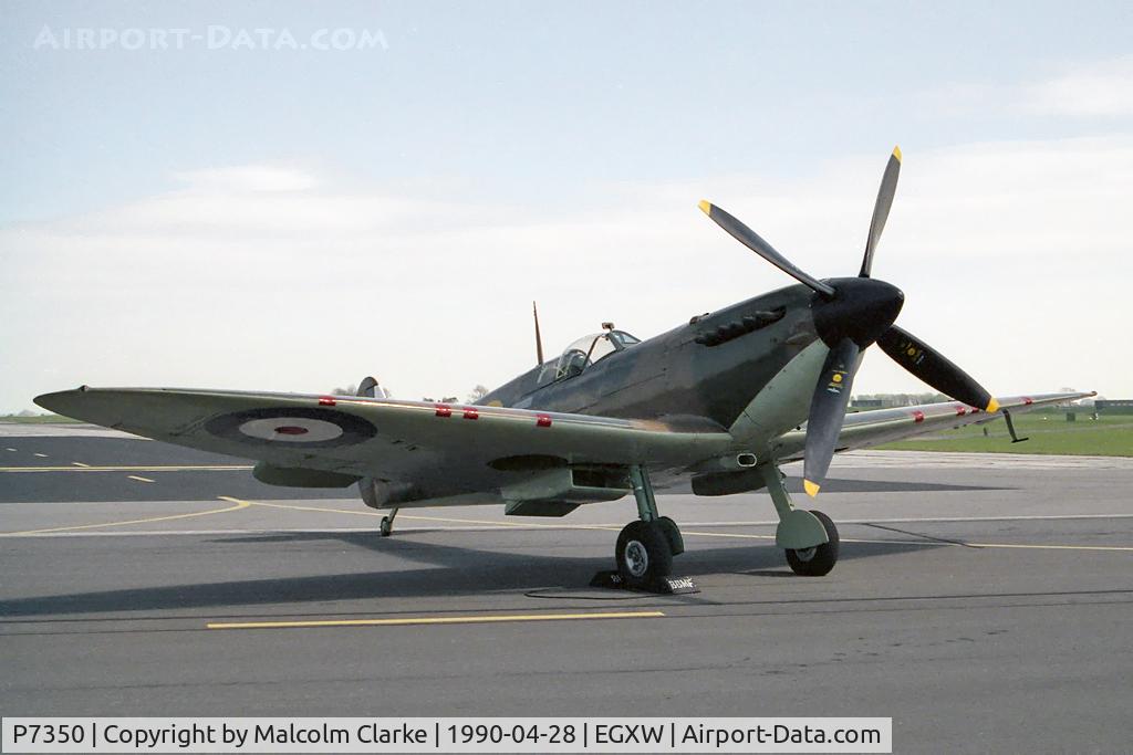 P7350, 1940 Supermarine 329 Spitfire IIa C/N CBAF.14, Supermarine 329 Spitfire Mk2A. From the RAF's Battle of Britain Memorial Flight, Coningsby and seen at RAF Waddington's Photocall 1990.