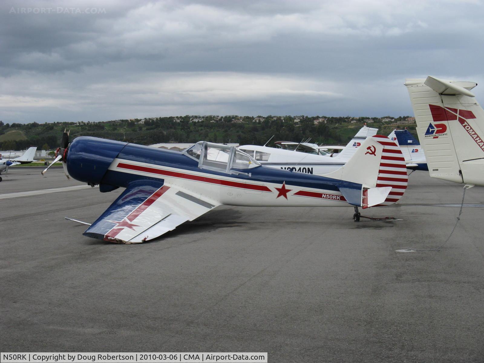 N50RK, 1981 Yakovlev Yak-50 C/N 812001, 1981 Yakovlev YAK-50, Vedeneev (Ivchenko) M-14P 9 cylinder 360 Hp radial, retractible gear, three-blade prop modification, Experimental class- won't fly today