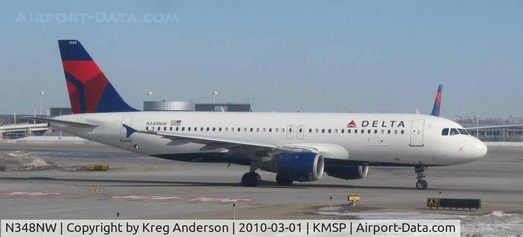N348NW, 1993 Airbus A320-212 C/N 410, Taxiing to runway 30L for departure.