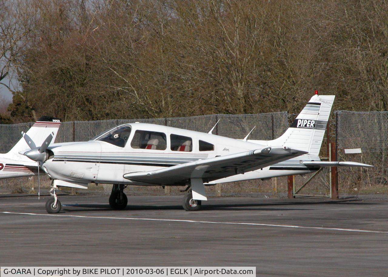 G-OARA, 1988 Piper PA-28R-201 Cherokee Arrow III C/N 2837002, VISITOR PARKED ON THE TERMINAL APRON