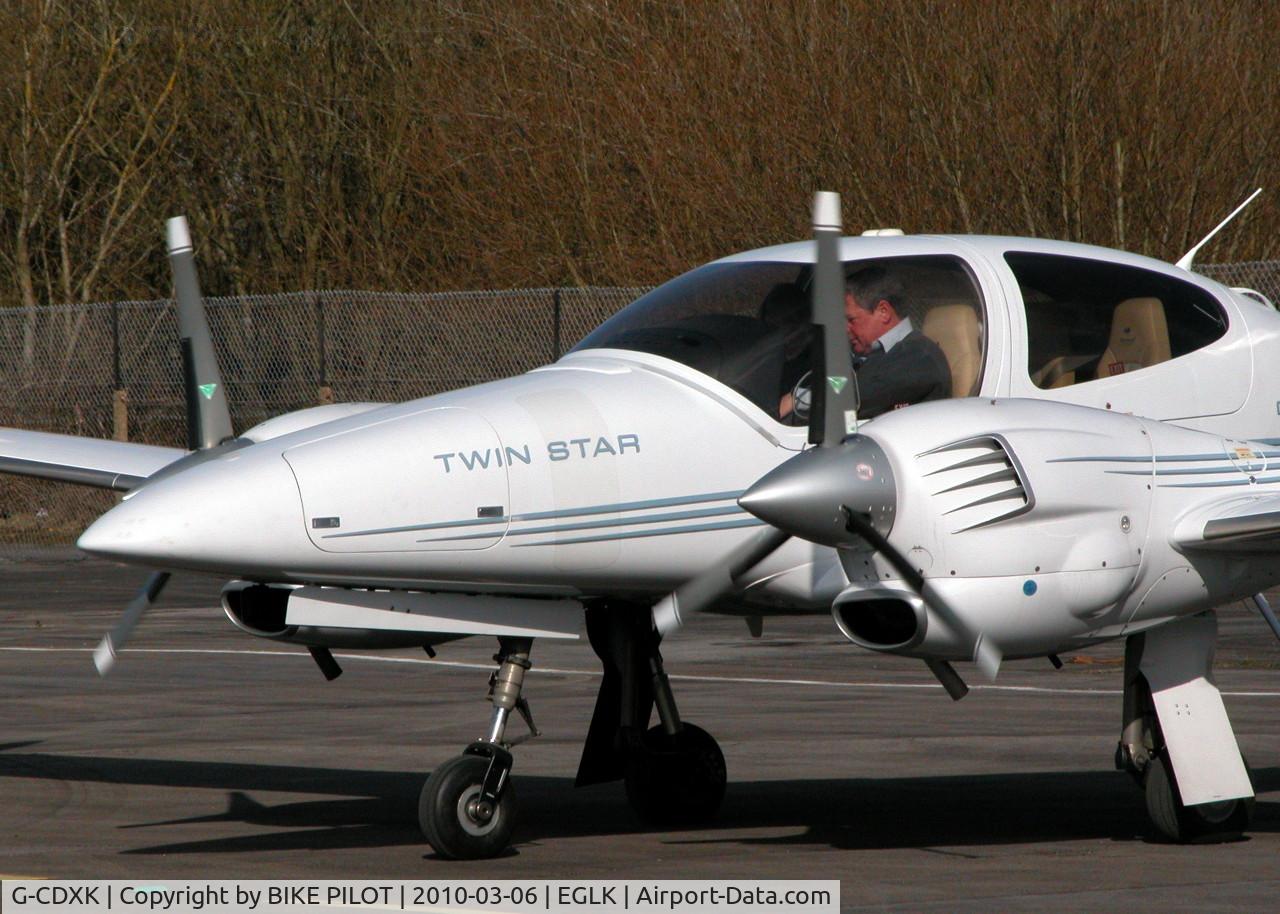 G-CDXK, 2006 Diamond DA-42 Twin Star C/N 42.136, VISITOR PARKED ON THE TERMINAL APRON