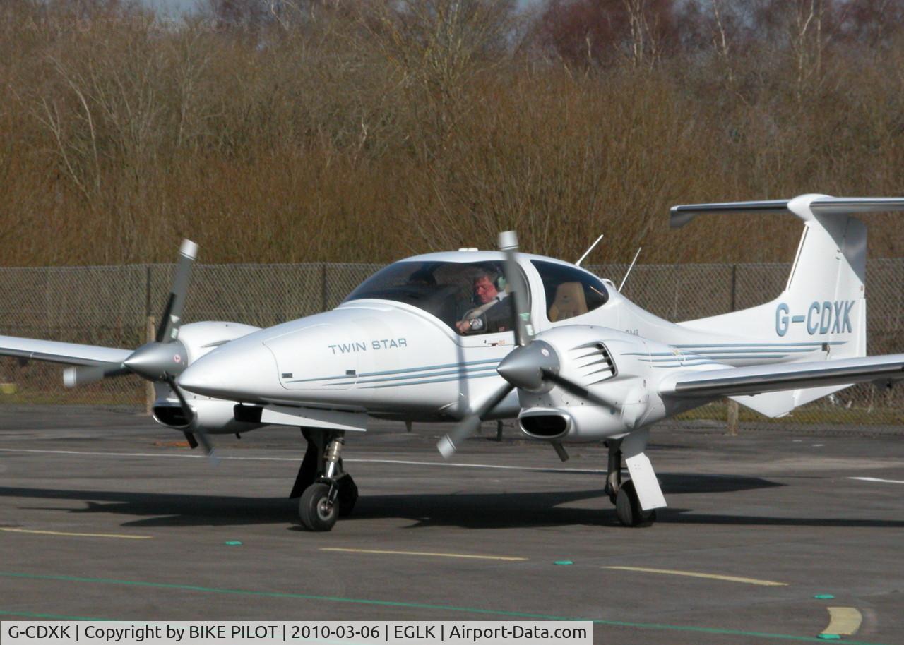 G-CDXK, 2006 Diamond DA-42 Twin Star C/N 42.136, VISITOR PARKED ON THE TERMINAL APRON