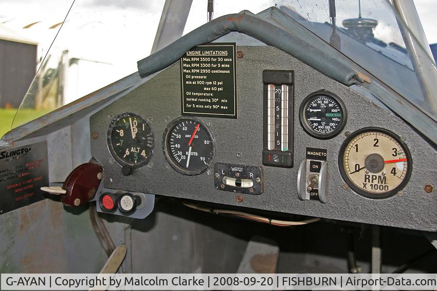 G-AYAN, 1970 Slingsby Cadet Motor Glider III C/N PFA 1385, Cadet lll Motor Glider. The instrument panel of this 50 year old converted Slingsby glider. Fishburn Airfield, 2008.