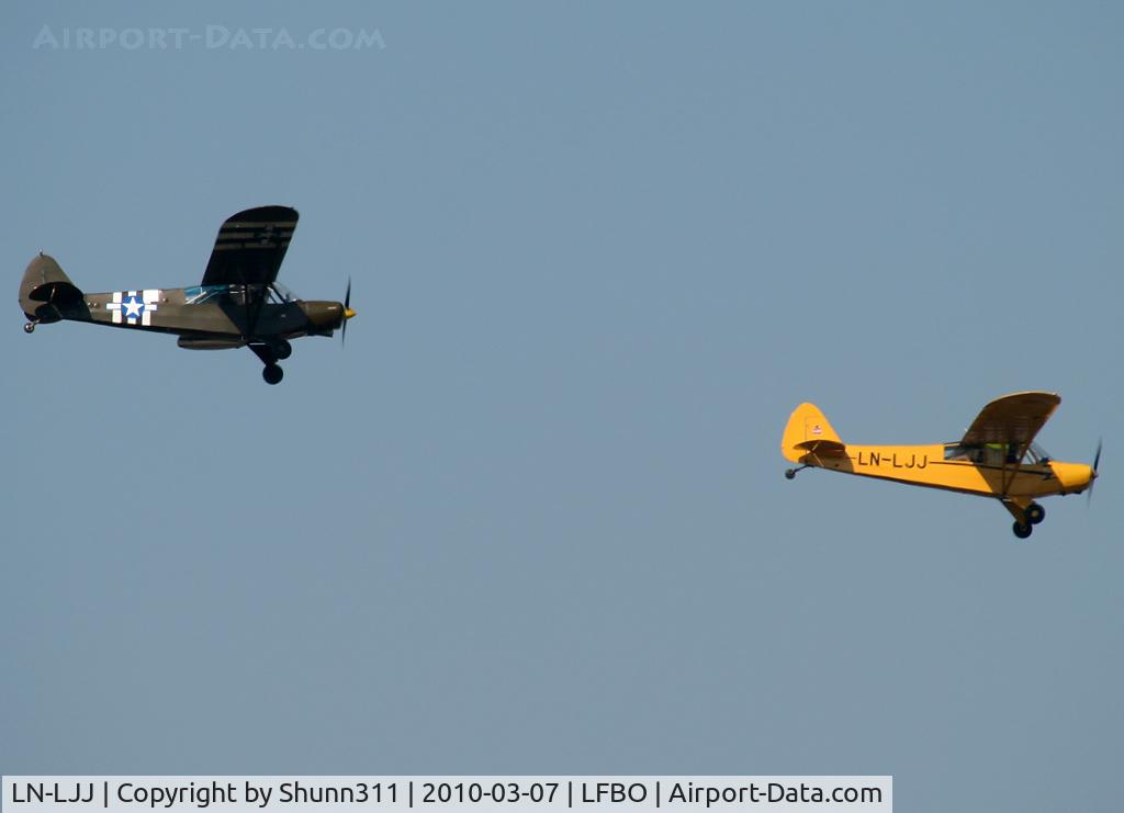 LN-LJJ, 1953 Piper L-18C Super Cub (PA-18-95) C/N 18-3088, Passing above airport with F-GEBM...