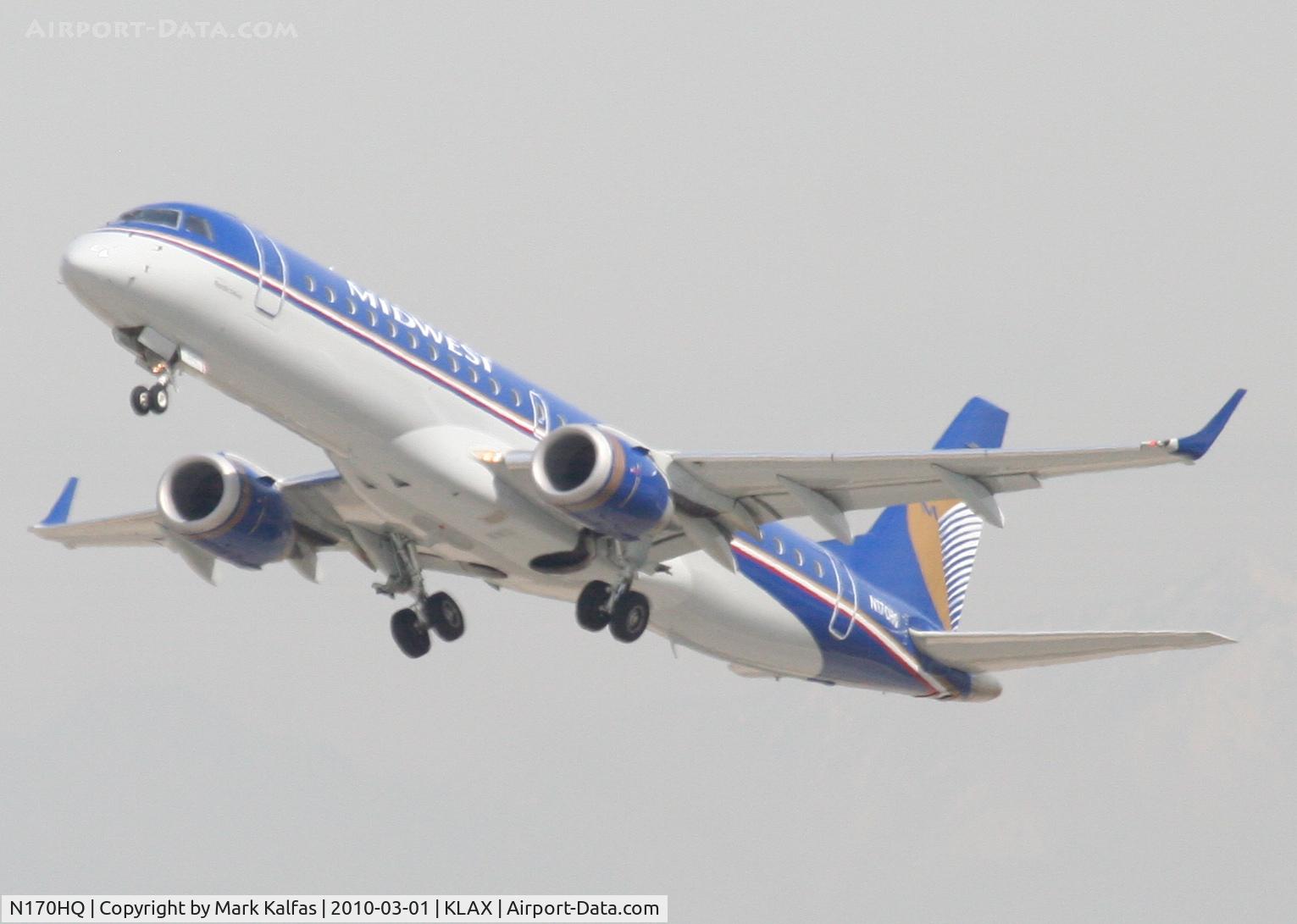 N170HQ, 2008 Embraer 190AR (ERJ-190-100IGW) C/N 19000191, Republic Airlines/Midwest Express Embraer ERJ 190-100 IGW, RPA1926 25R departure for KMCI.