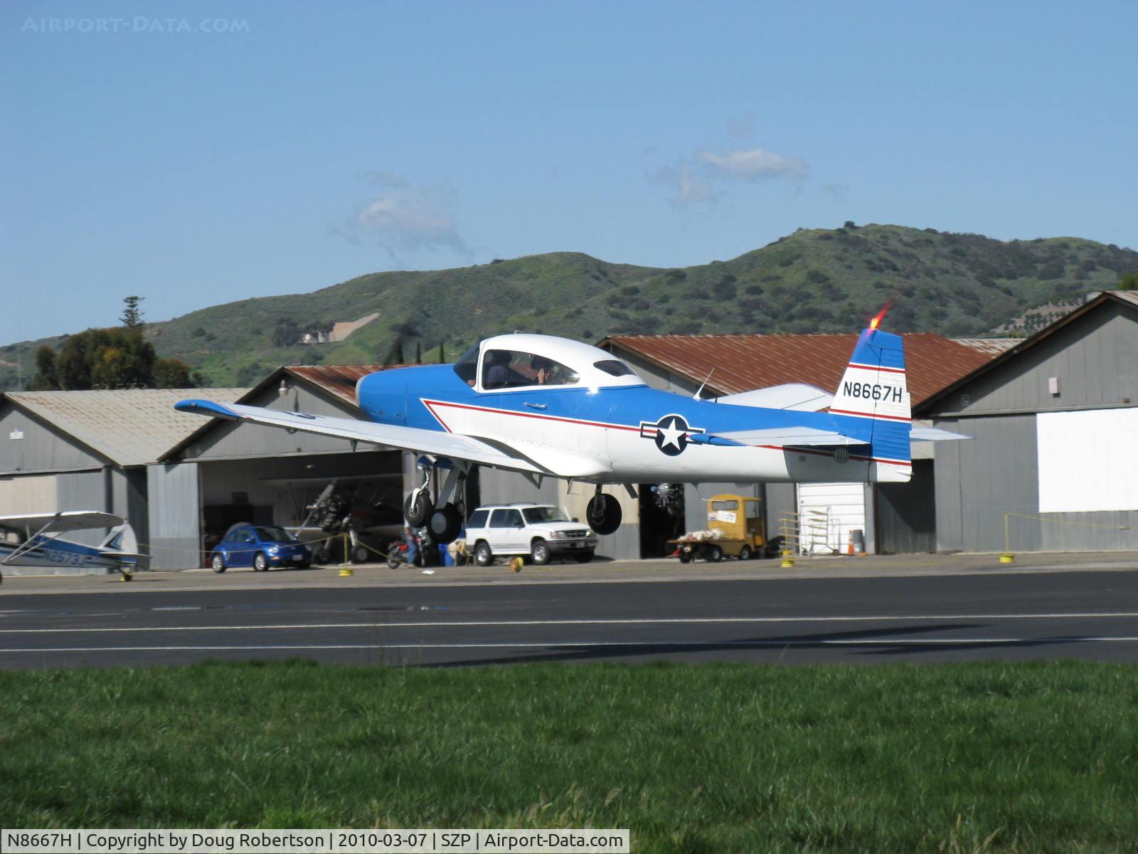 N8667H, 1947 North American Navion C/N NAV-4-667, 1947 North American NAVION, 285 Hp Continental conversion, takeoff climb Rwy 22, Young Eagles flight