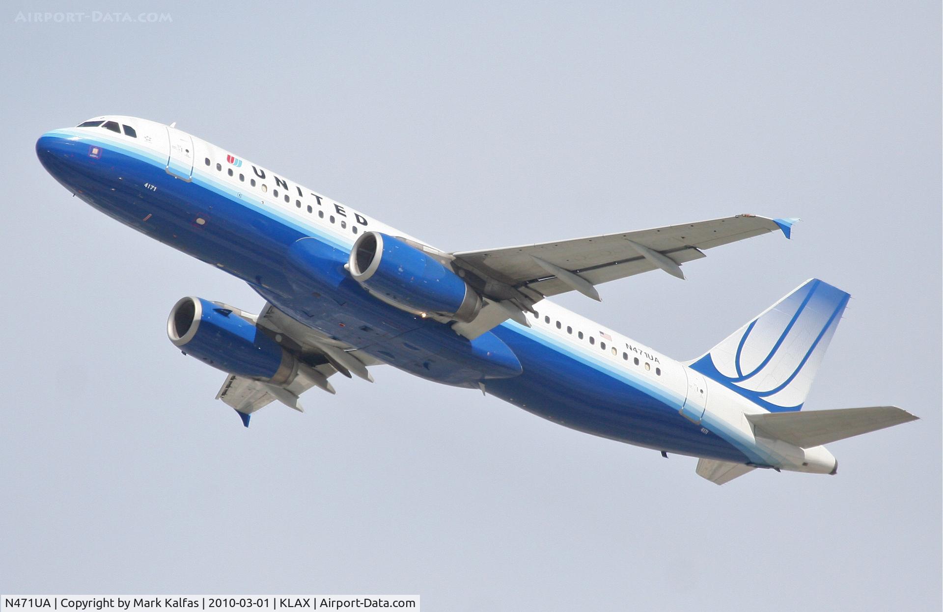 N471UA, 2001 Airbus A320-232 C/N 1432, United Airlines Airbus A320-232, N471UA, UAL378 to KLAS, 25R departure KLAX.
