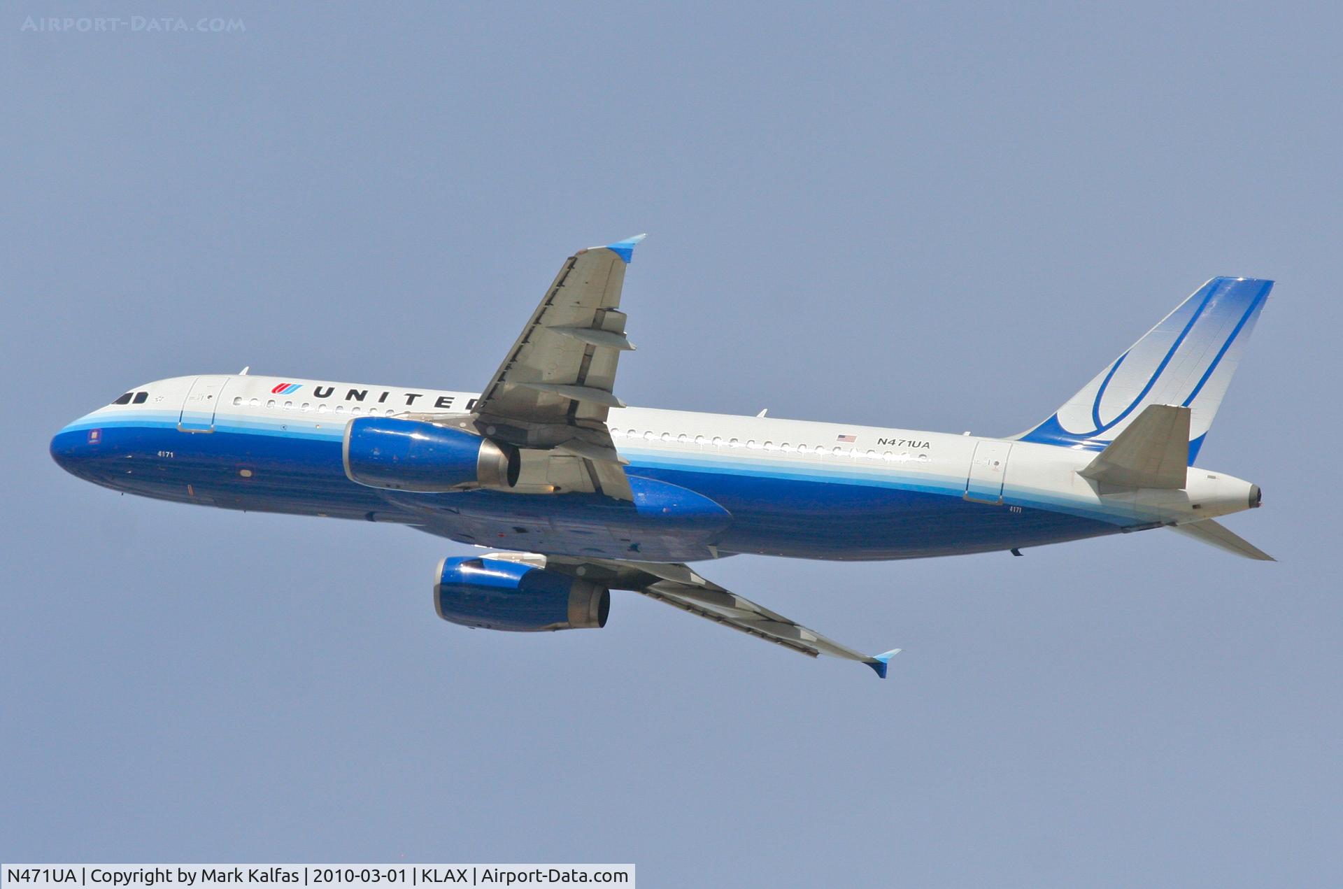 N471UA, 2001 Airbus A320-232 C/N 1432, United Airlines Airbus A320-232, N471UA, UAL378 to KLAS, 25R departure KLAX.