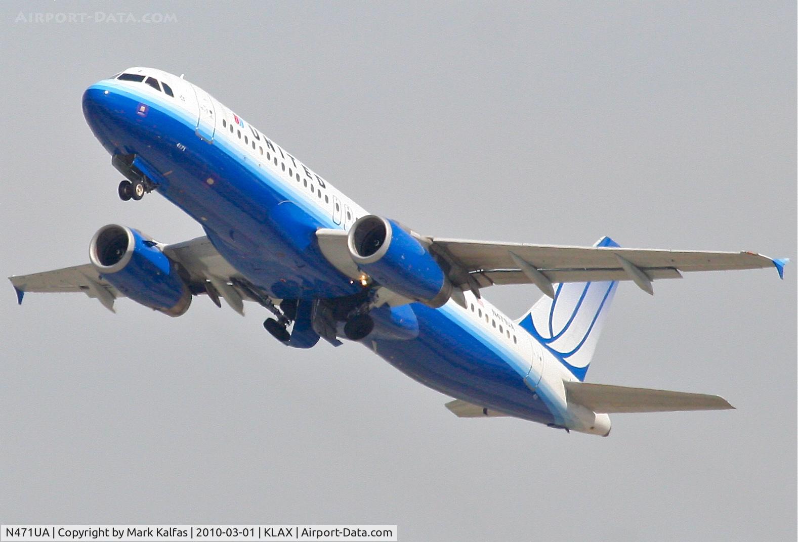 N471UA, 2001 Airbus A320-232 C/N 1432, United Airlines Airbus A320-232, N471UA, UAL378 to KLAS, 25R departure KLAX.