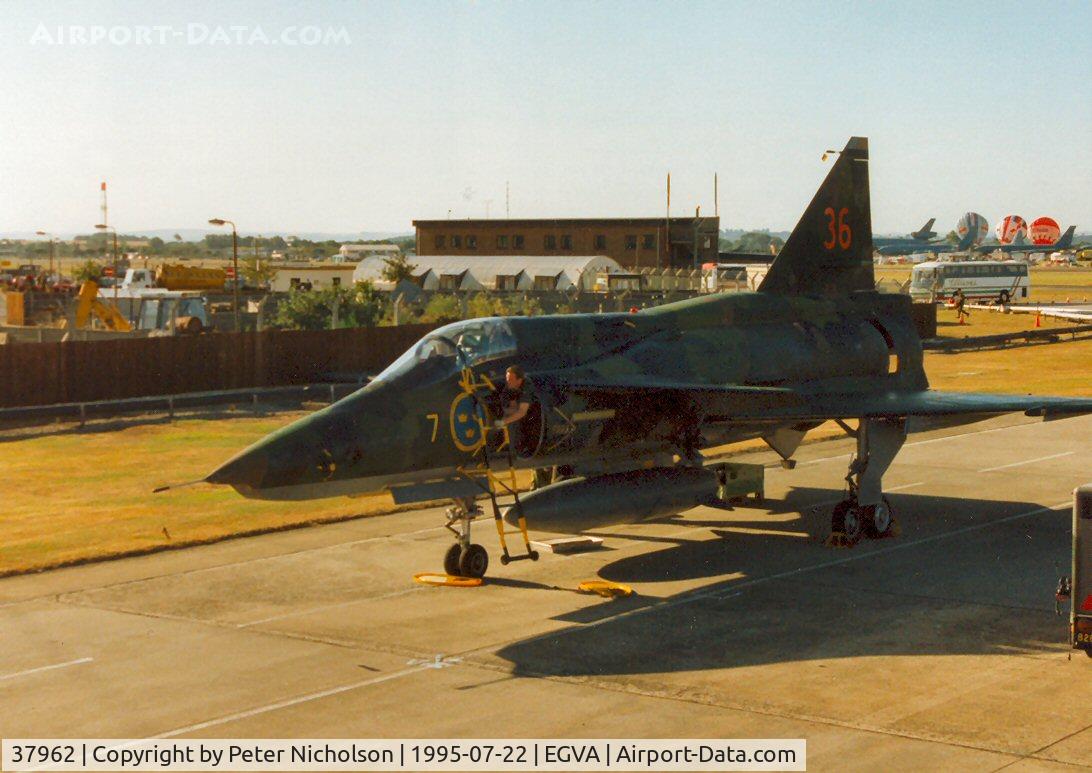 37962, Saab SF 37 Viggen C/N 37962, SF-37 Viggen of F7 Wing Royal Swedish Air Force on the flight-line at the 1995 Intnl Air Tattoo at RAF Fairford.