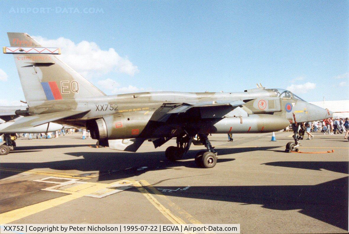 XX752, 1975 Sepecat Jaguar GR.1A C/N S.49, Jaguar GR.1A, callsign Boxer 2, of 6 Squadron at RAF Coltishall on display in the static park at the 1995 Intnl Air Tattoo at RAF Fairford.