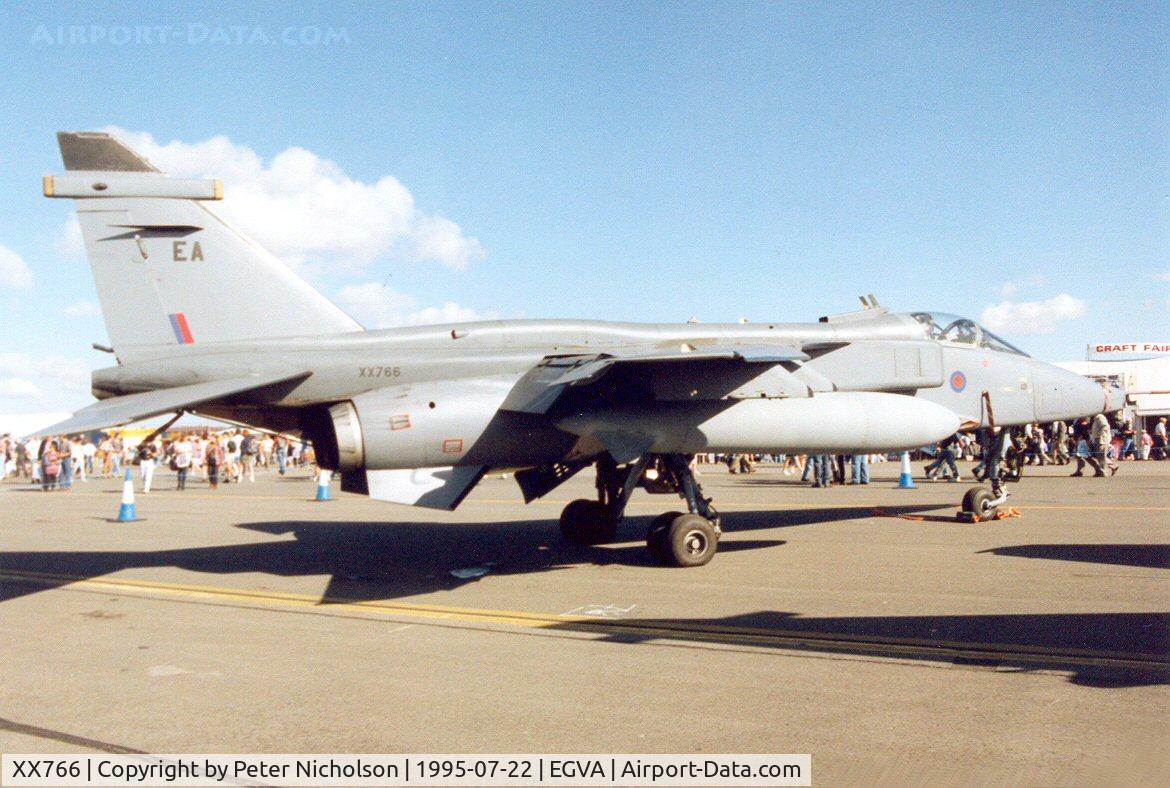 XX766, 1975 Sepecat Jaguar GR.1 C/N S.63, Jaguar GR.1A, callsign Boxer 1, of 6 Squadron at RAF Coltishall on display in the static poark at the 1995 Intnl Air Tattoo at RAF Fairford.