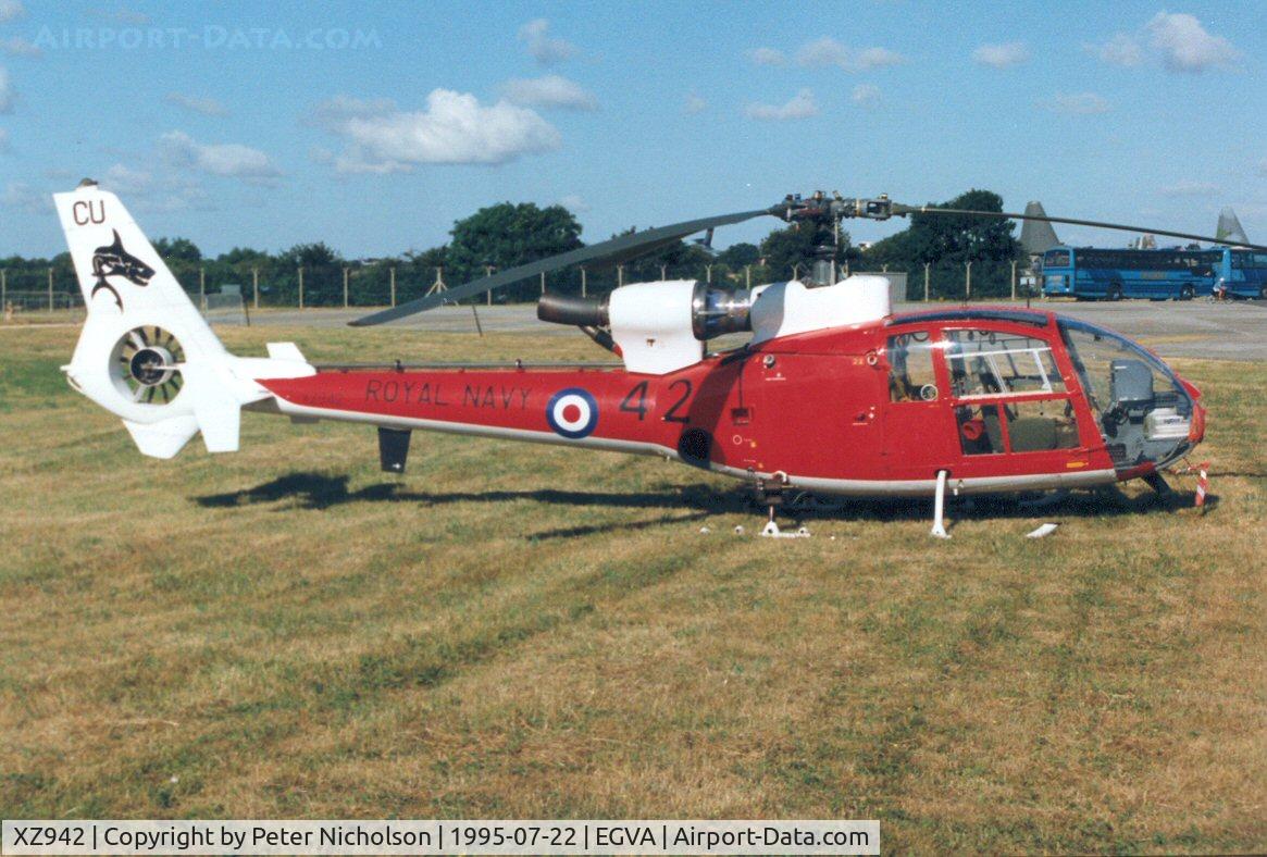 XZ942, 1978 Westland SA-341C Gazelle HT2 C/N WA1761, Gazelle HT.2, callsign Condors, of 705 Squadron's Sharks display team on display at the 1995 Intnl Air Tattoo at RAF Fairford.