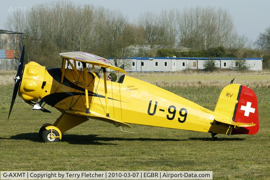 G-AXMT, 1938 Bucker Bu-133C Jungmeister C/N 46, 1938 Ag Fur Dornier-flugzeuge BUCKER BU133 - One of the many aircraft at Breighton on a fine Spring morning