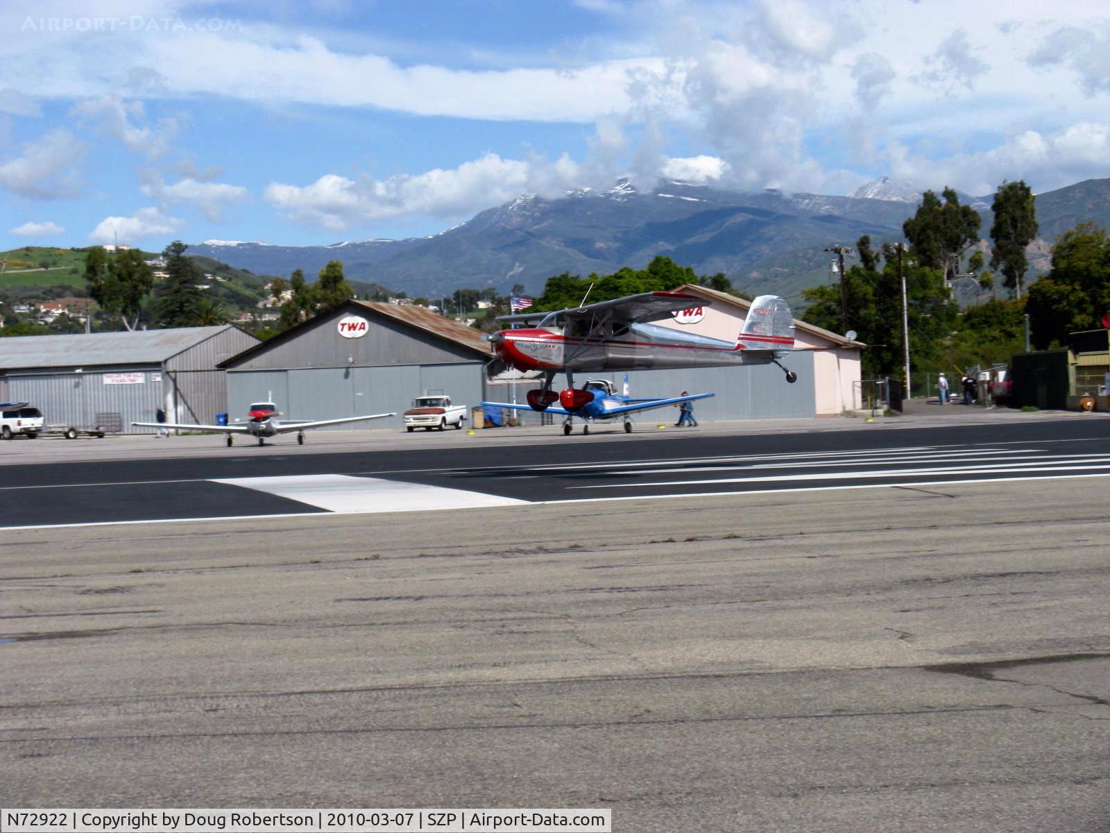 N72922, 1946 Cessna 140 C/N 10120, 1946 Cessna 140, Continental C85 85 Hp, landing Rwy 22, Thanks, Nick!