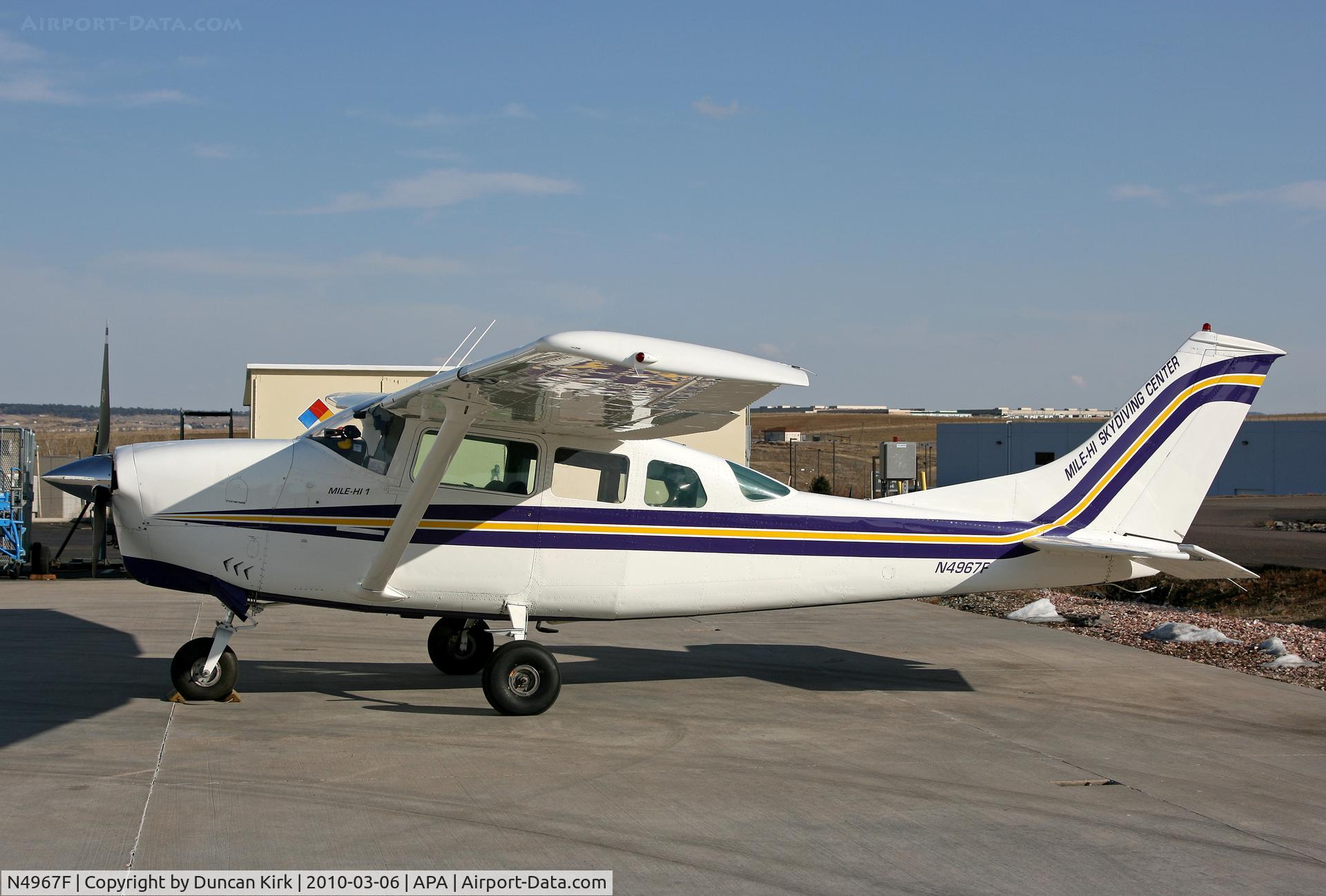 N4967F, 1966 Cessna TU206B Turbo Super Skywagon C/N U206-0667, The Mile-Hi Skydiving Center operates this 206