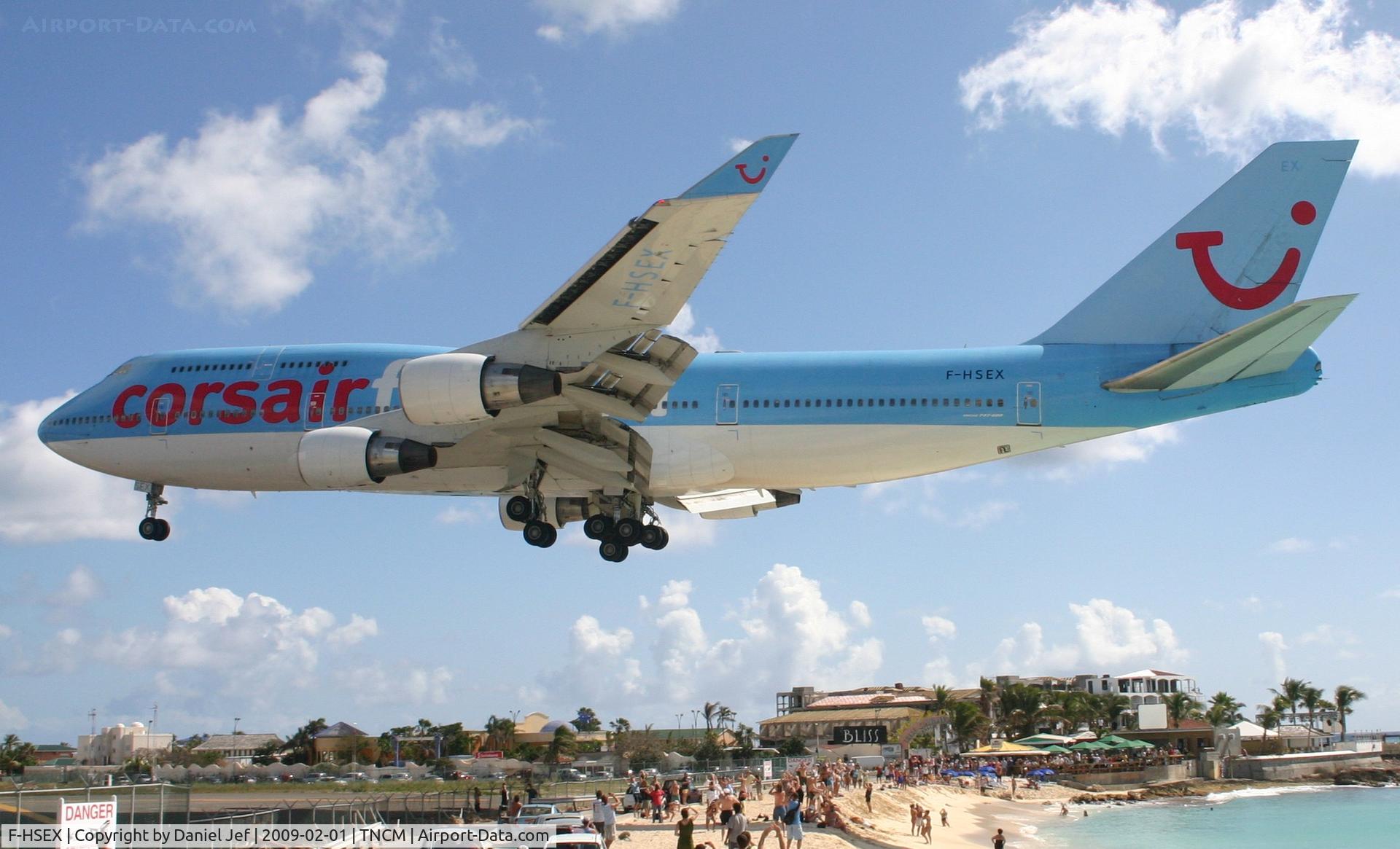F-HSEX, 1993 Boeing 747-422 C/N 26878, Corsair F-HSEX landing at TNCM
