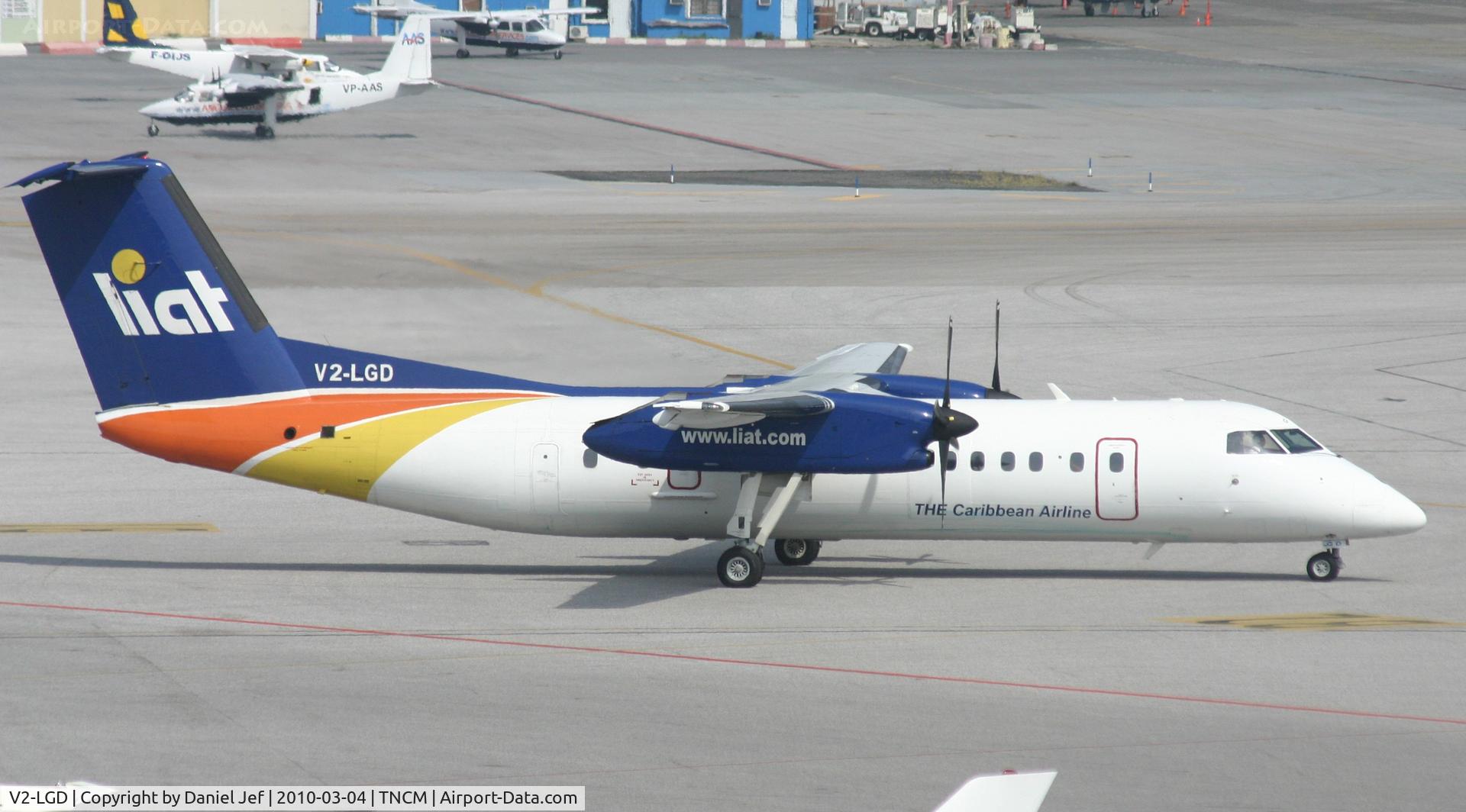 V2-LGD, 1991 De Havilland Canada DHC-8-311 Dash 8 C/N 300, Liat V2-LGD taxing on the main ramp with there new paint job