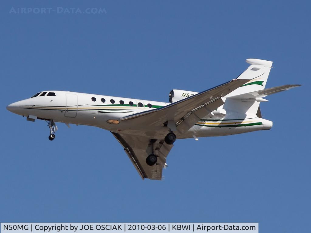 N50MG, 1996 Dassault Falcon 50 C/N 255, Arriving at BWI