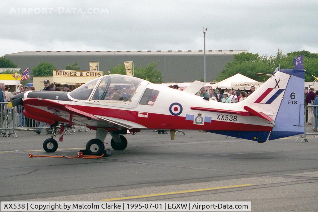XX538, 1973 Scottish Aviation Bulldog T.1 C/N BH.120/230, Scottish Aviation Bulldog T1. From RAF No 6 FTS, Finningley at RAF Waddingtons Air Show in 1995.