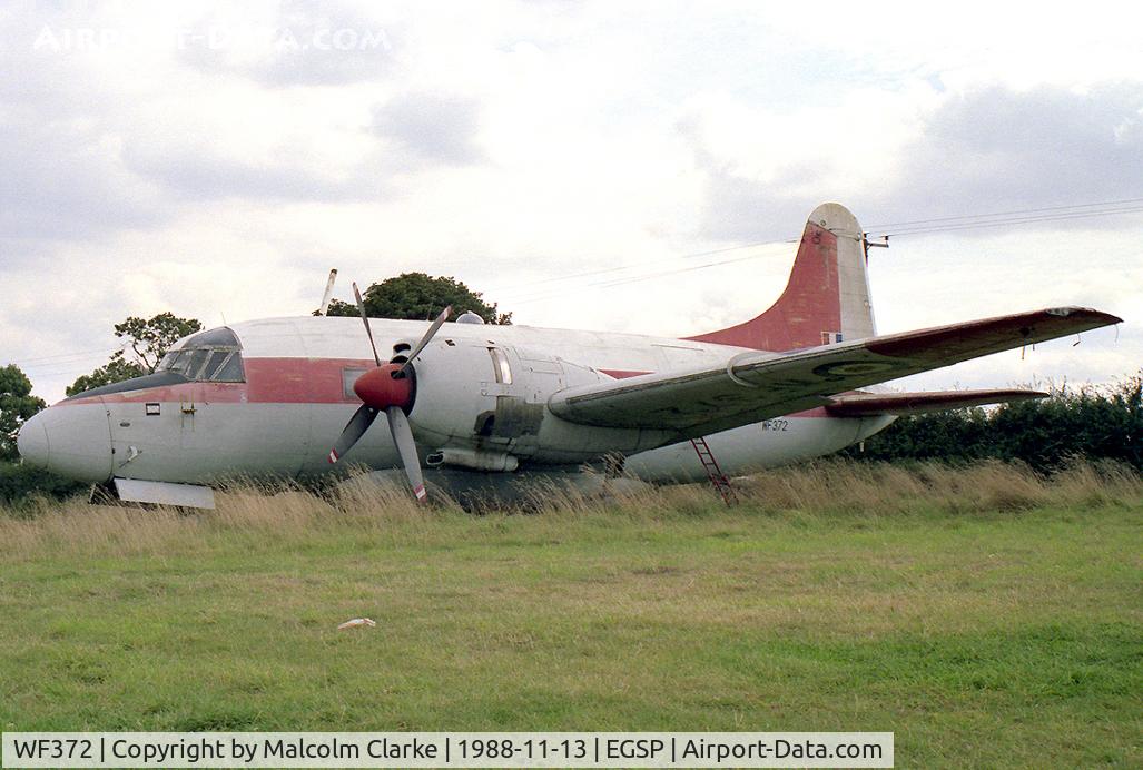 WF372, 1952 Vickers Varsity T.1 C/N 531, Vickers 668 Varsity T1 at Peterborough Sibson Airport in 1988. Then in the care of the Nene Valley Aviation Society. Now at The Brooklands Museum.