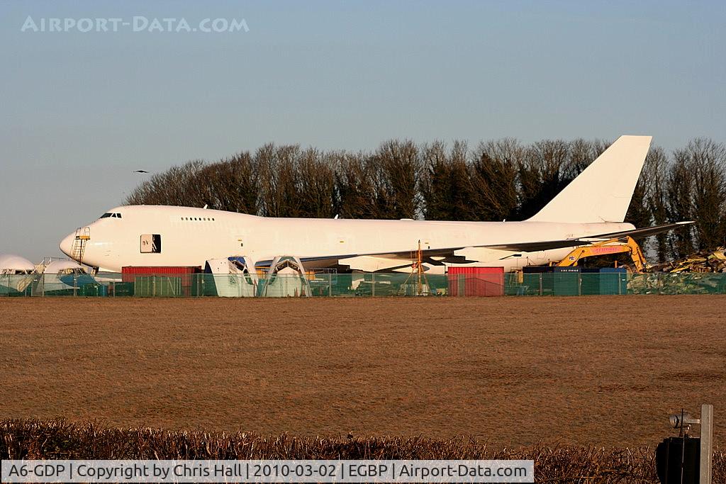 A6-GDP, 1975 Boeing 747-2B4B C/N 21098, ex Dubai Air Wing, being scrapped at Kemble